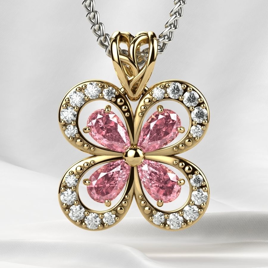 Emeralds Clover Gold Pendant 3D print model_4