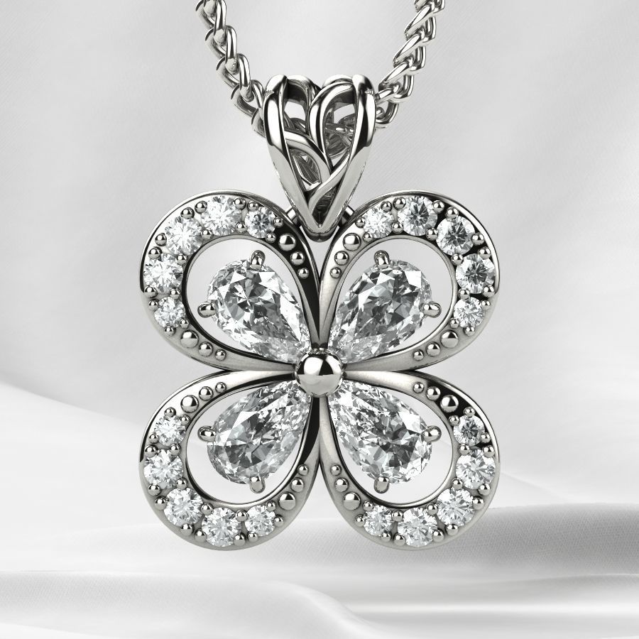 Emeralds Clover Gold Pendant 3D print model_9