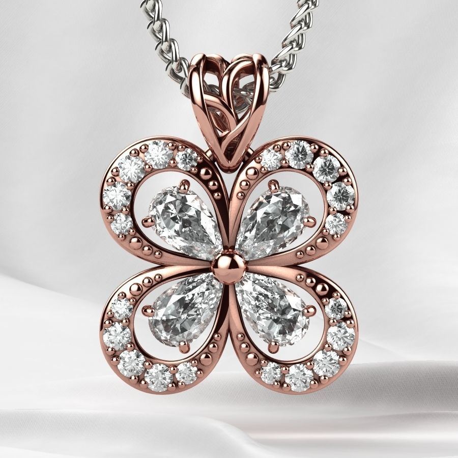 Emeralds Clover Gold Pendant 3D print model_5