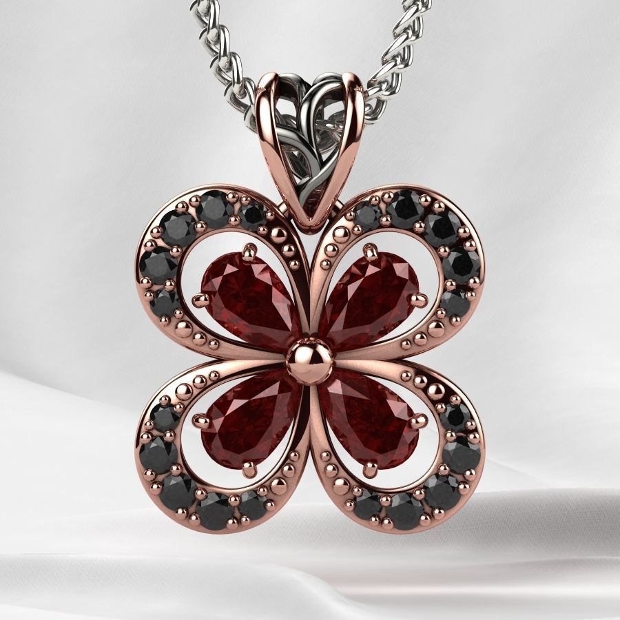 Emeralds Clover Gold Pendant 3D print model_7