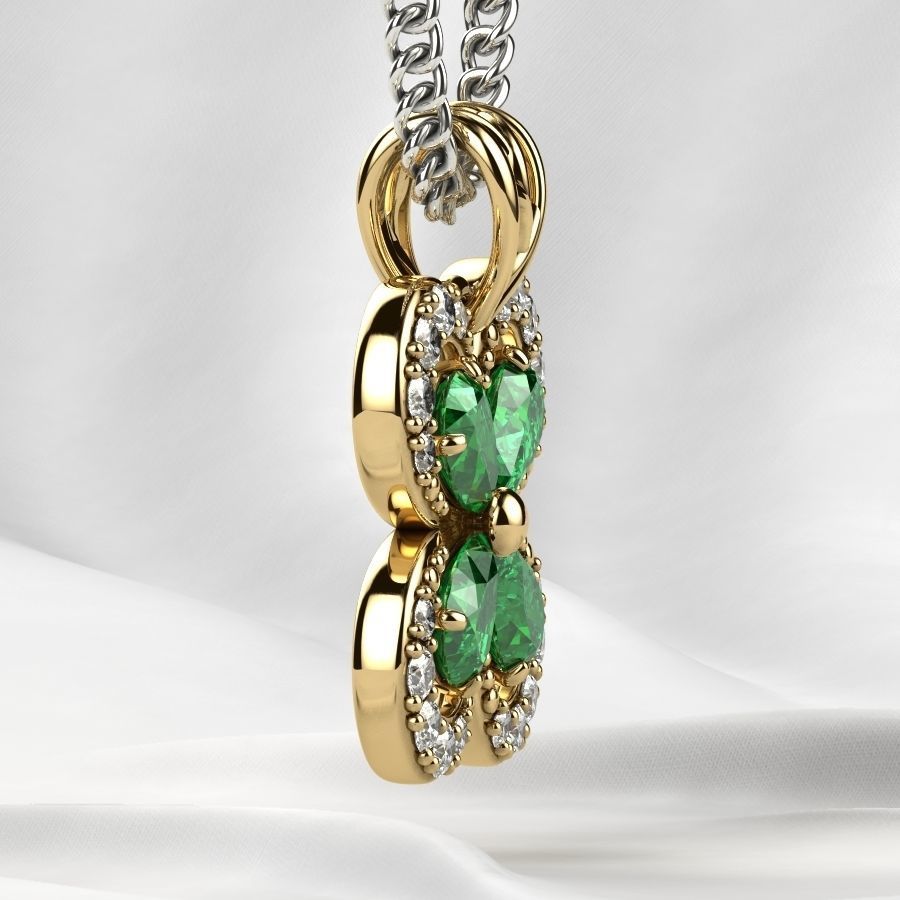 Emeralds Clover Gold Pendant 3D print model_16