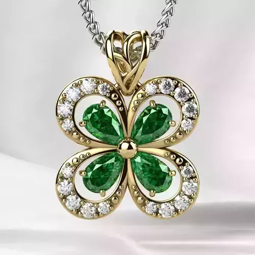 Emeralds Clover Gold Pendant 3D print model Emeralds Clover Gold Pendant 3D print model