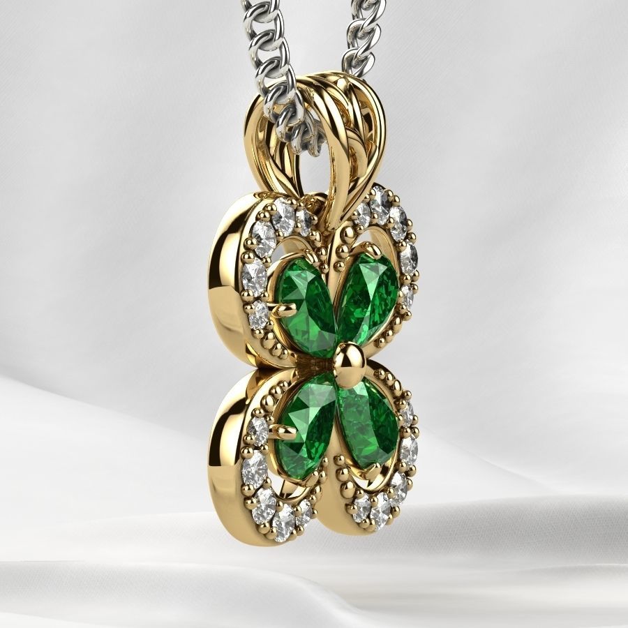 Emeralds Clover Gold Pendant 3D print model_15
