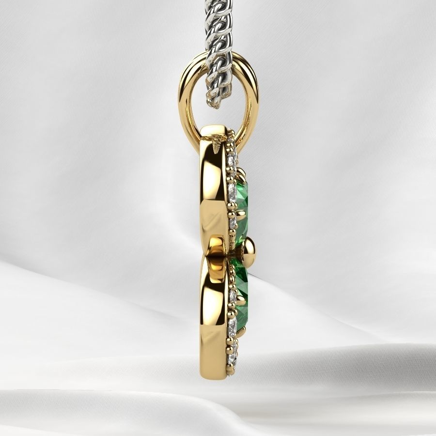 Emeralds Clover Gold Pendant 3D print model_17