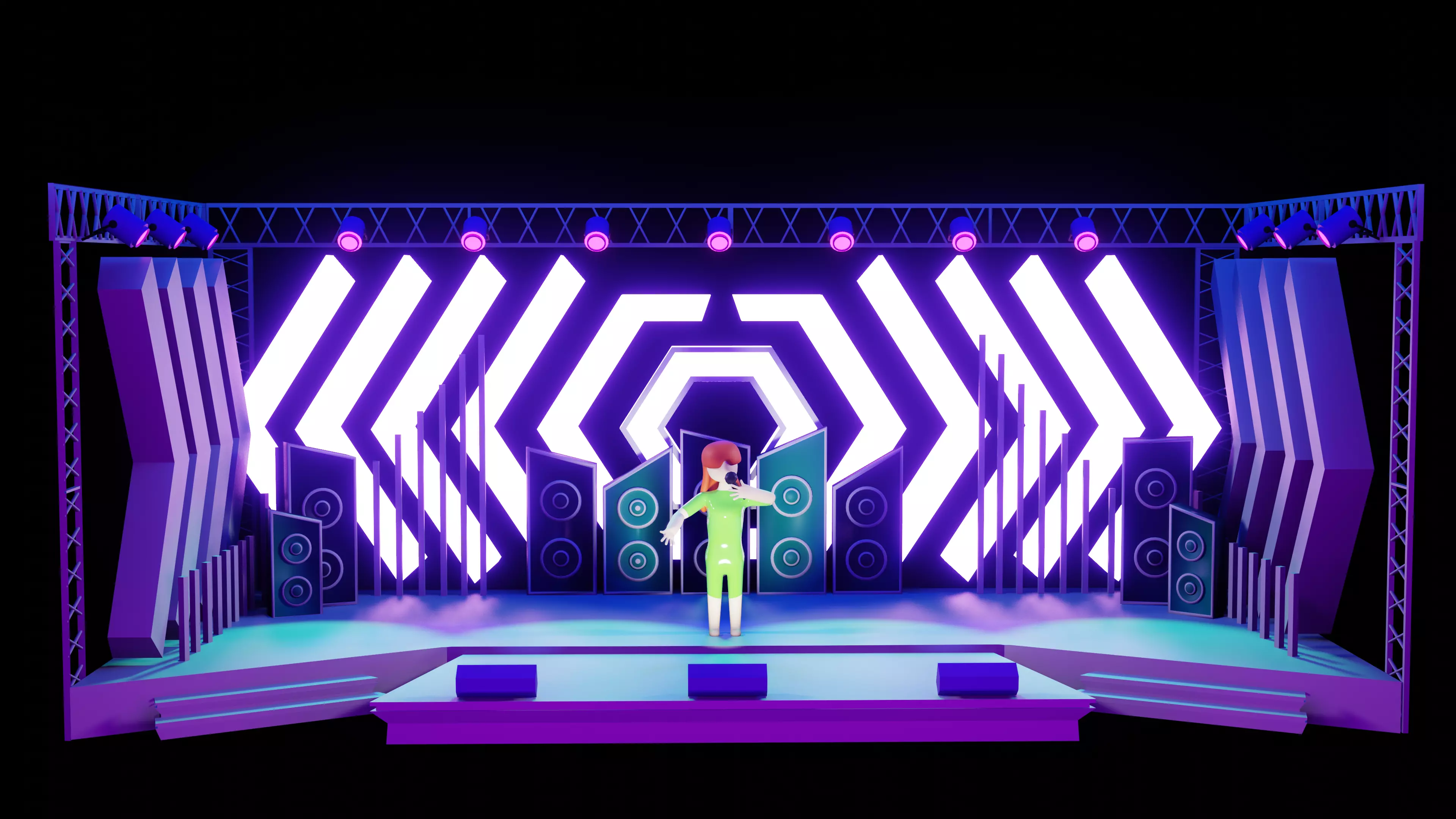 3D stage illustration with rigged character Low-poly 3D model