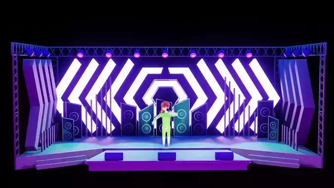 3D stage illustration with rigged character