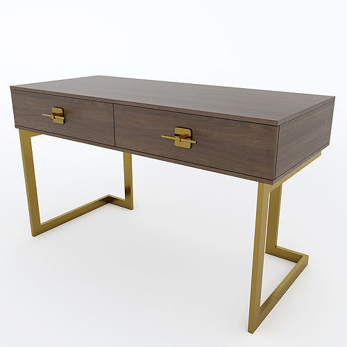 worktable desk with two drawers and gold legs 3D model