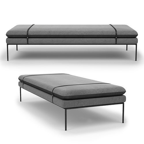 Turn Wool Daybed In Grey W Black Leather Straps 3D model