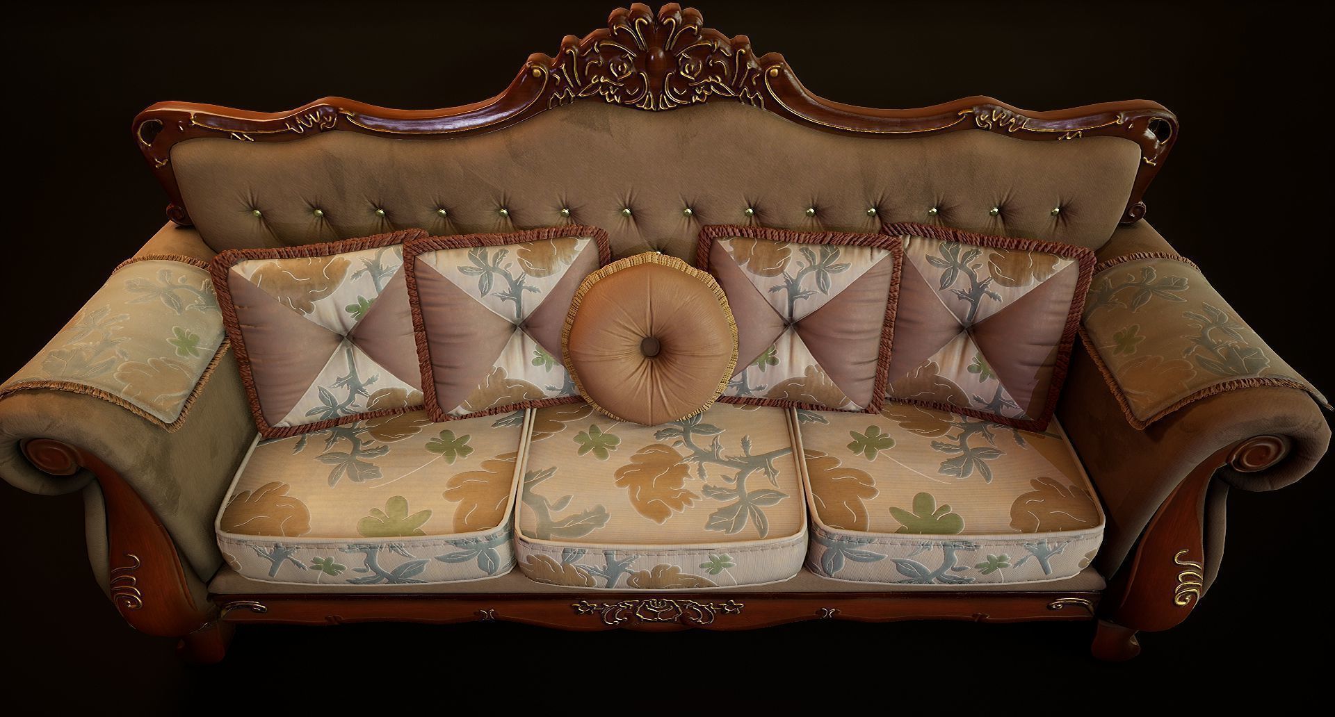 Victorian Sofa Game-Ready Low-poly 3D model_11