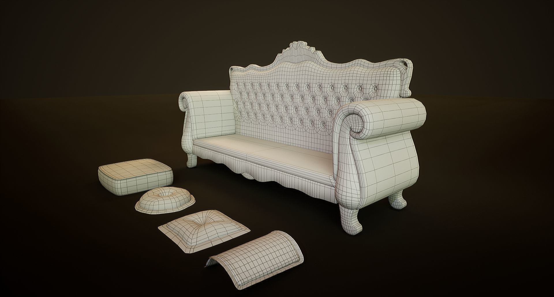 Victorian Sofa Game-Ready Low-poly 3D model_18