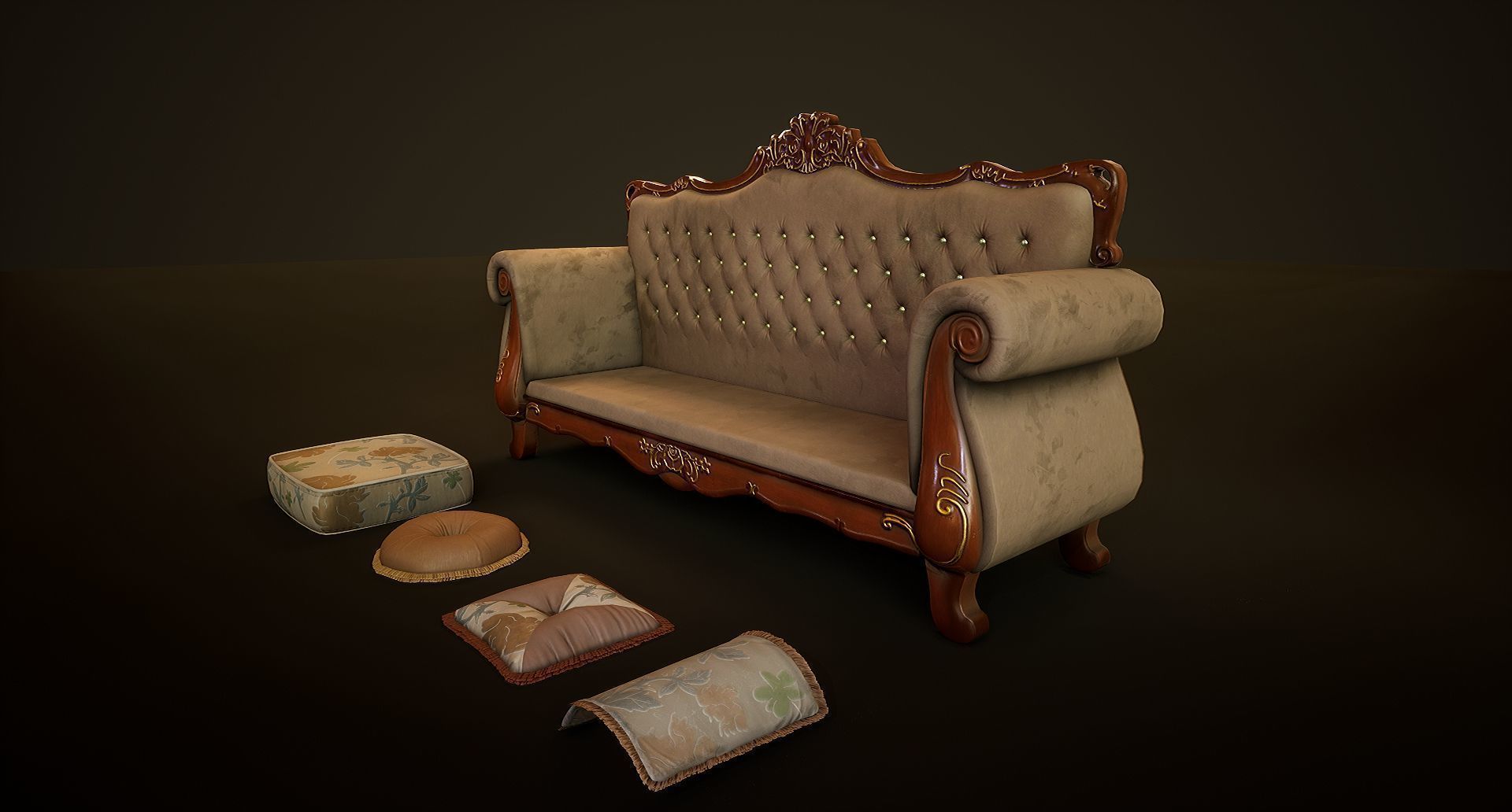 Victorian Sofa Game-Ready Low-poly 3D model_17