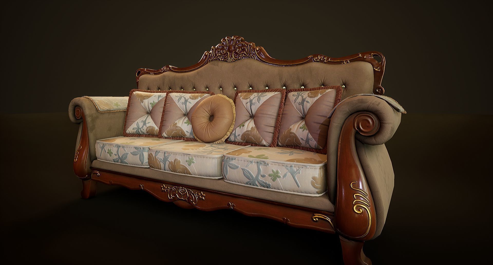 Victorian Sofa Game-Ready Low-poly 3D model_5