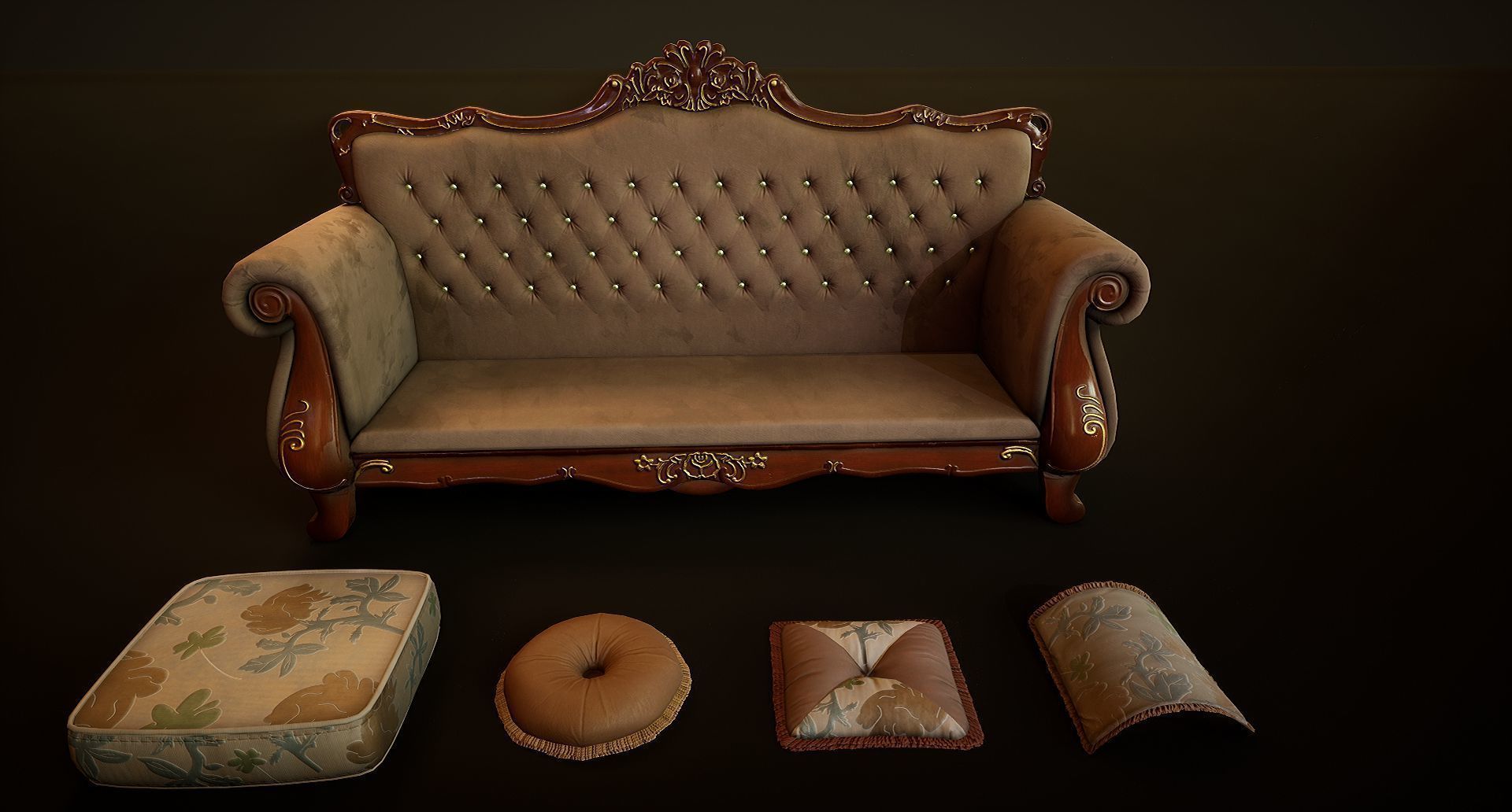 Victorian Sofa Game-Ready Low-poly 3D model_15