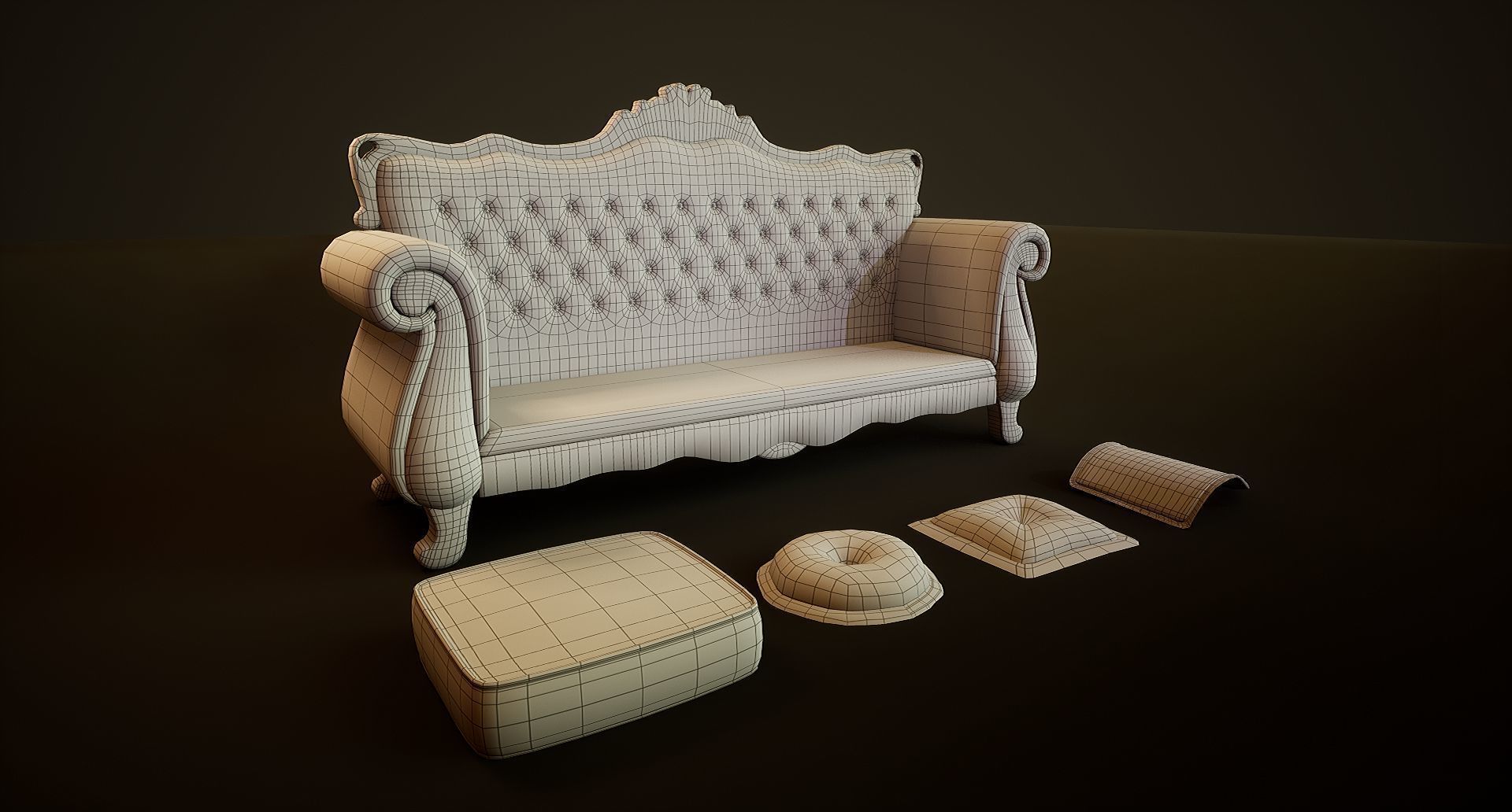Victorian Sofa Game-Ready Low-poly 3D model_14