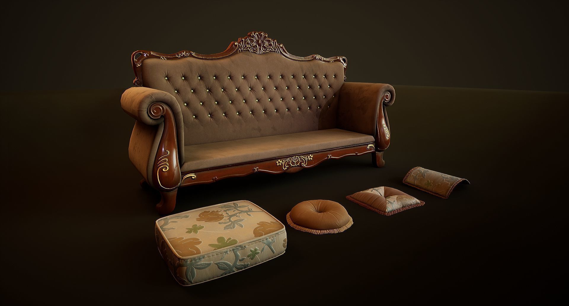 Victorian Sofa Game-Ready Low-poly 3D model_13
