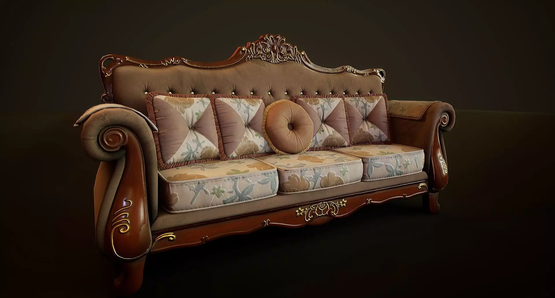 Victorian Sofa Game-Ready Low-poly 3D model_0