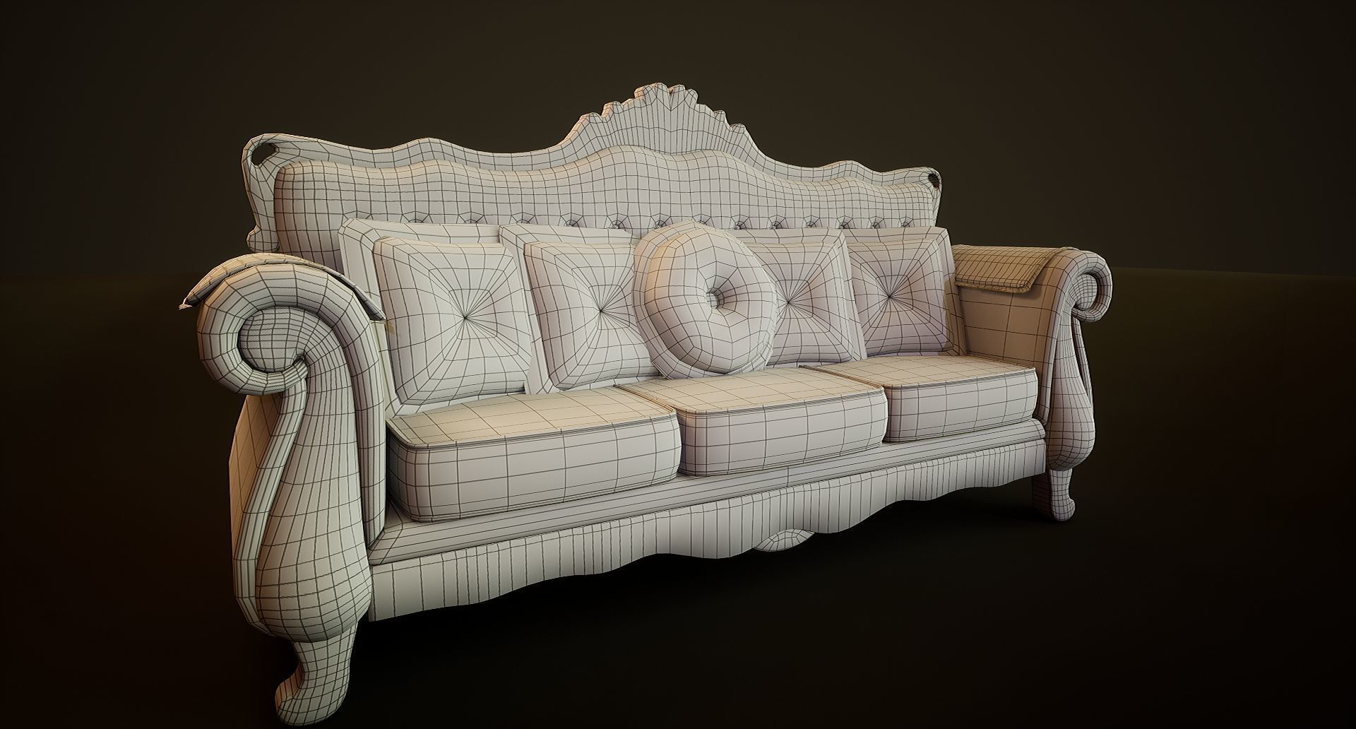 Victorian Sofa Game-Ready Low-poly 3D model_2