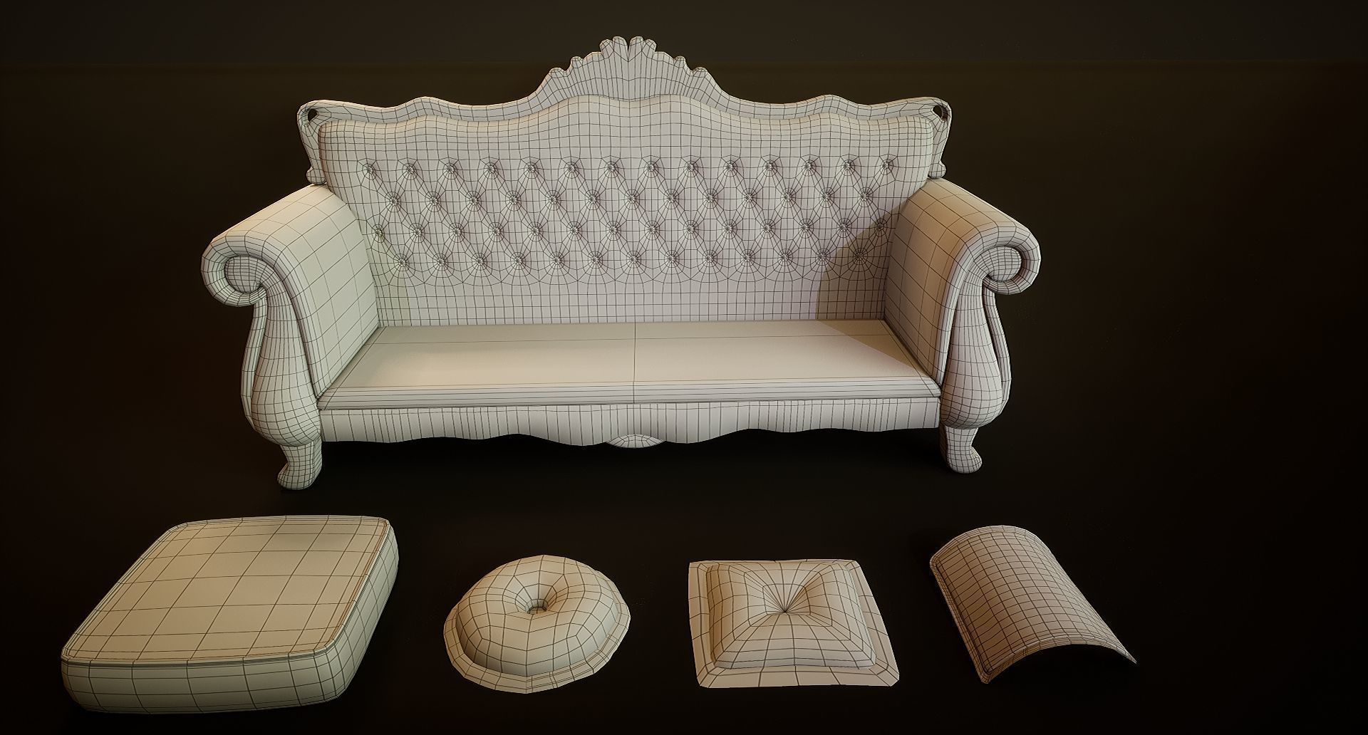 Victorian Sofa Game-Ready Low-poly 3D model_16