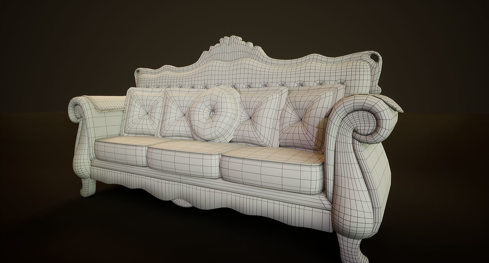 Victorian Sofa Game-Ready Low-poly 3D model_6