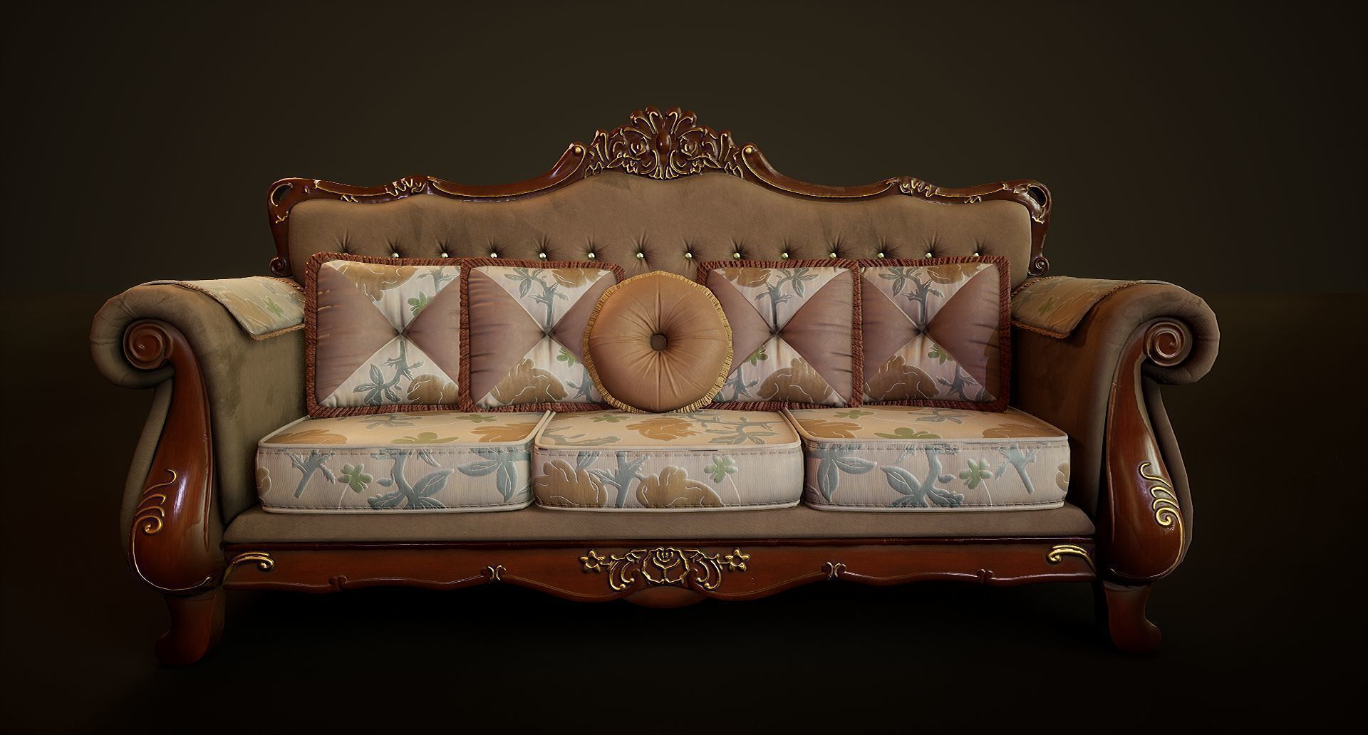 Victorian Sofa Game-Ready Low-poly 3D model_3