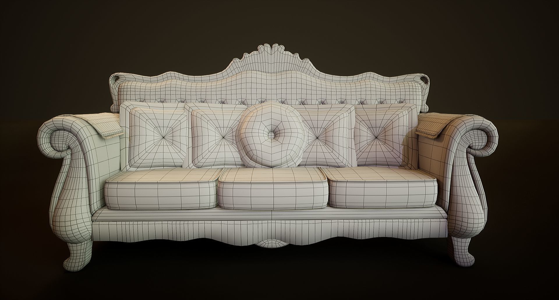 Victorian Sofa Game-Ready Low-poly 3D model_4