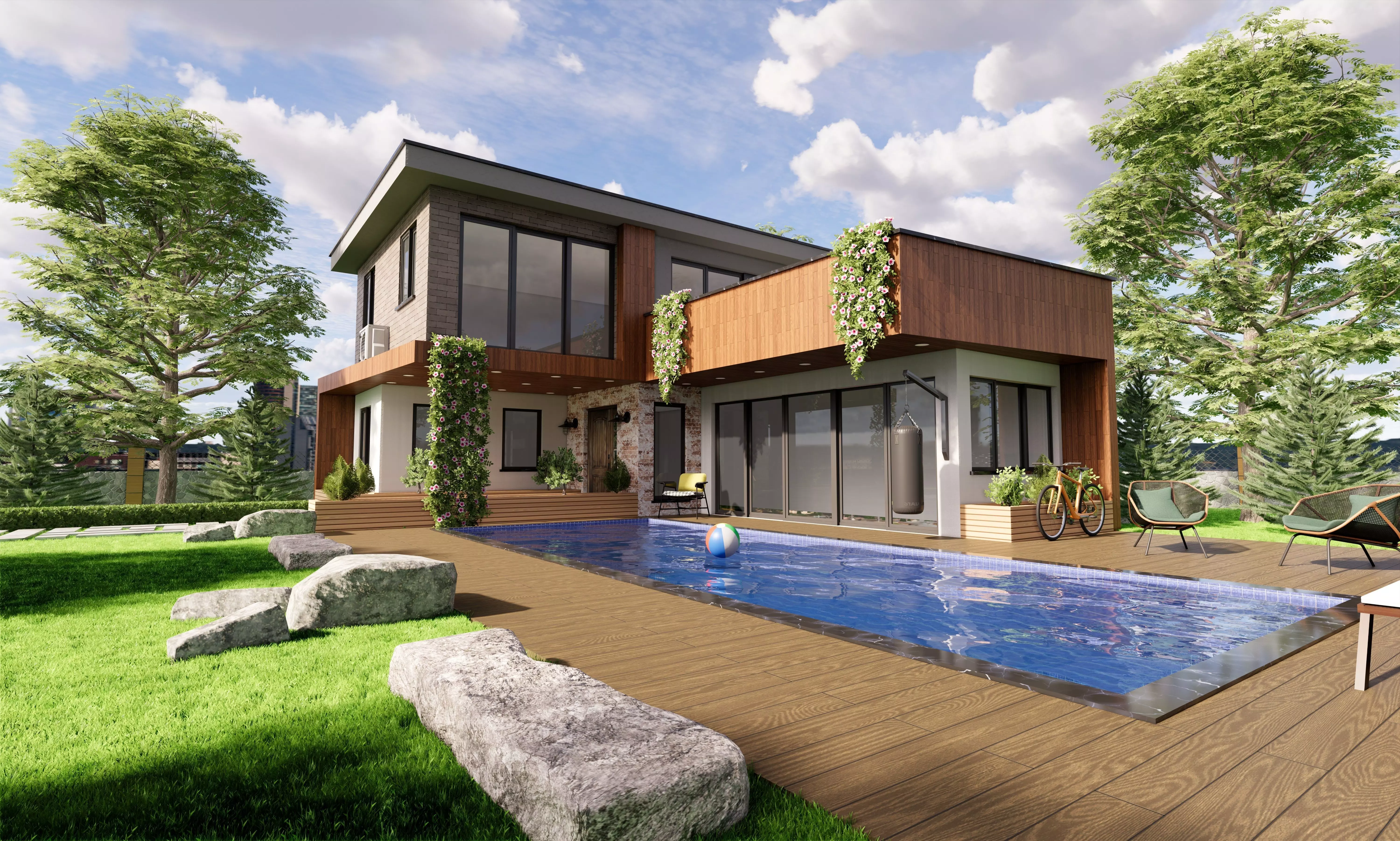 Villa modern house with swimming pool 3D model