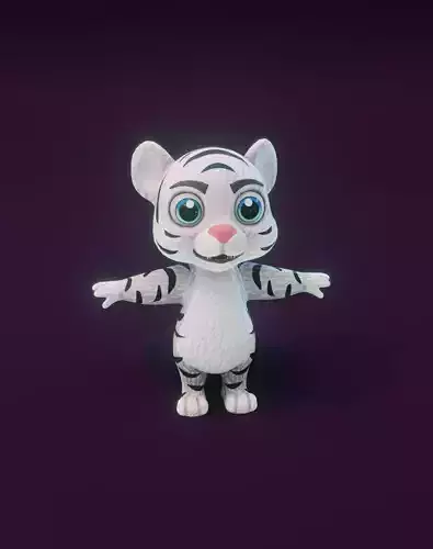 Cartoon White Tiger Rigged 3D Model Low-poly 3D model