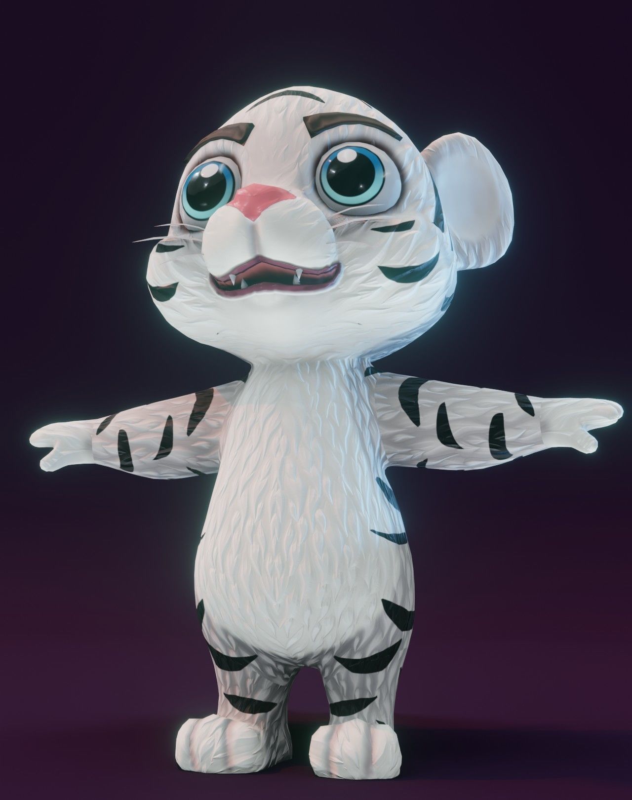 Cartoon White Tiger Rigged 3D Model Low-poly 3D model_9
