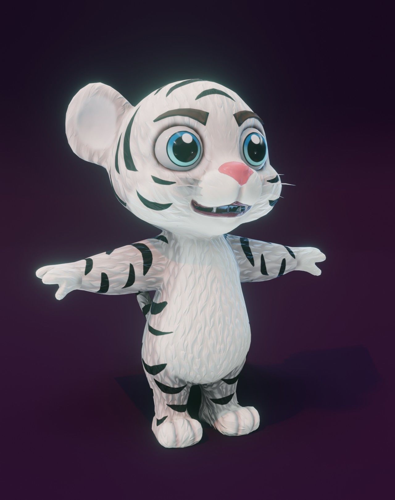 Cartoon White Tiger Rigged 3D Model Low-poly 3D model_8