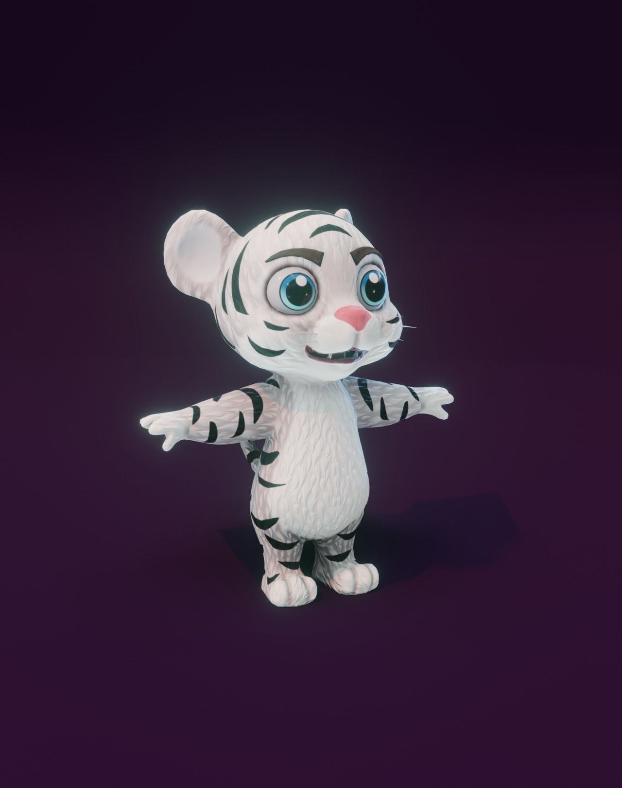 Cartoon White Tiger Rigged 3D Model Low-poly 3D model_10