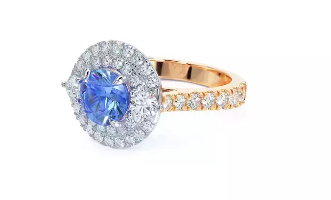 two-tones gold engagement ring 1 Ct central diamond 3D print model