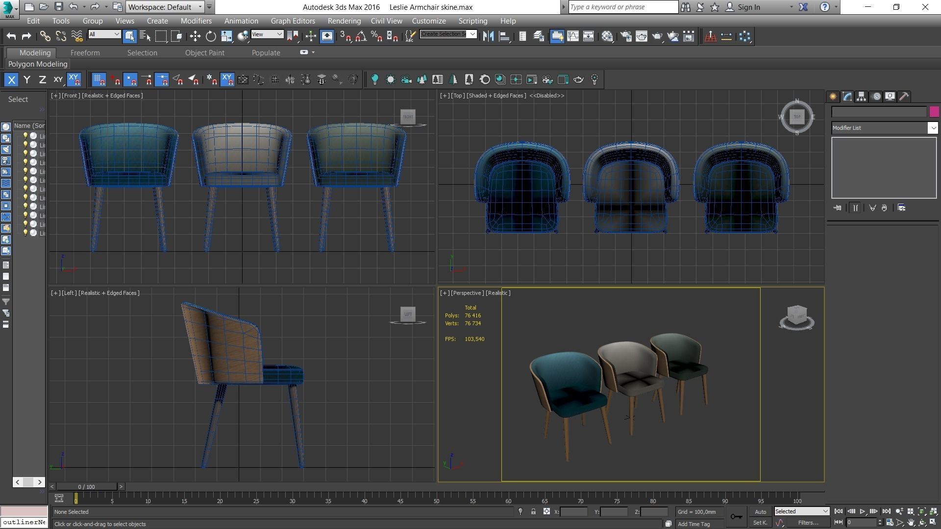 Dining chair Low-poly 3D model_5