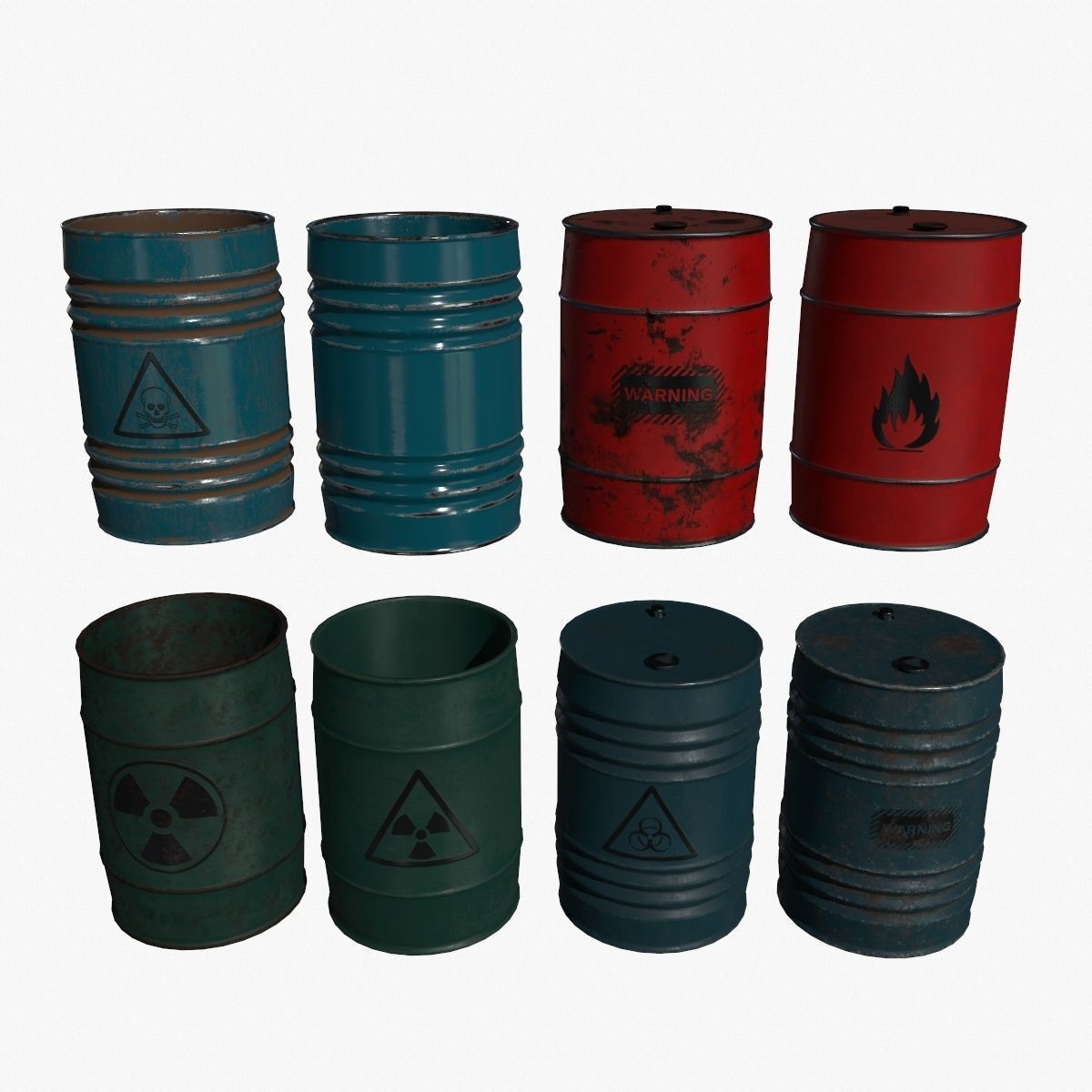 Barrel Set Low-poly 3D model_1