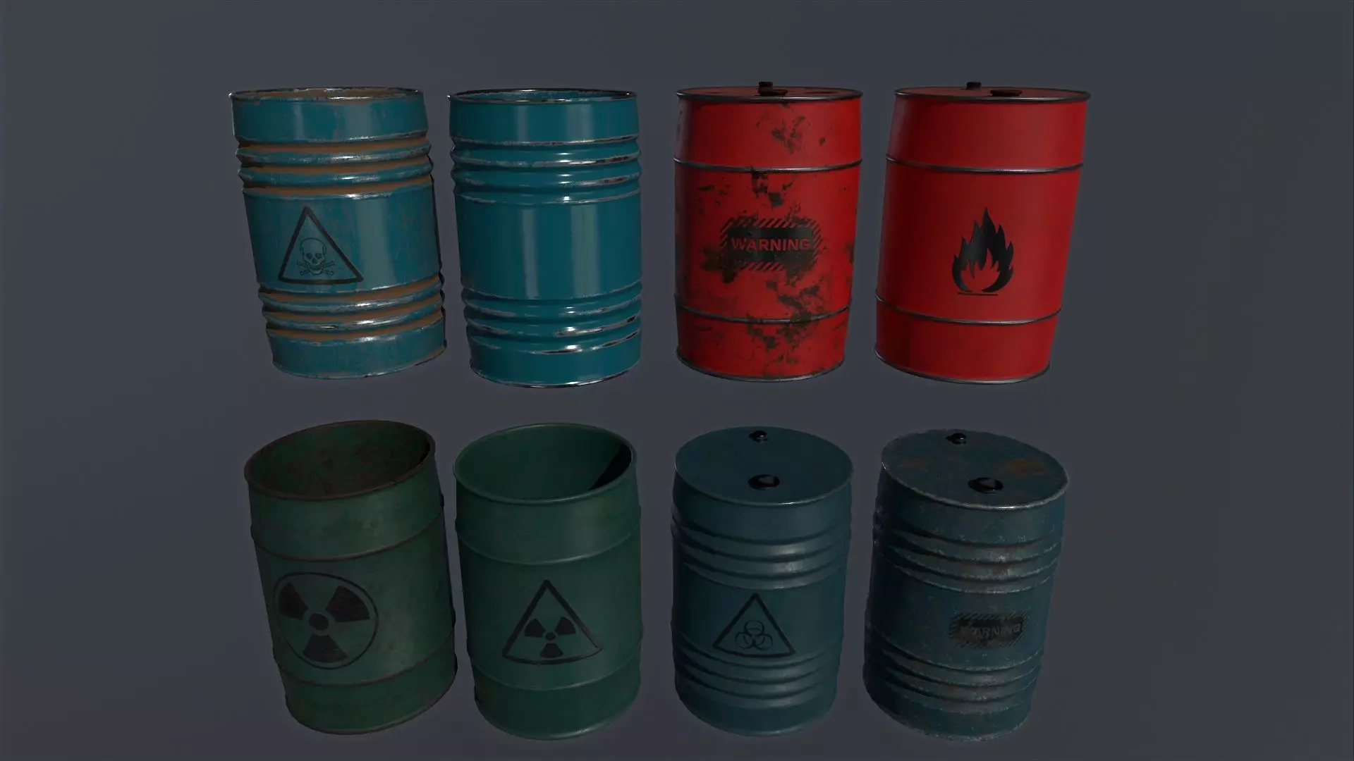 Barrel Set Low-poly 3D model_0