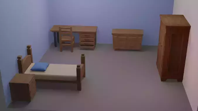 Low-Poly Stylized Bedroom set - Lowpoly interior 1