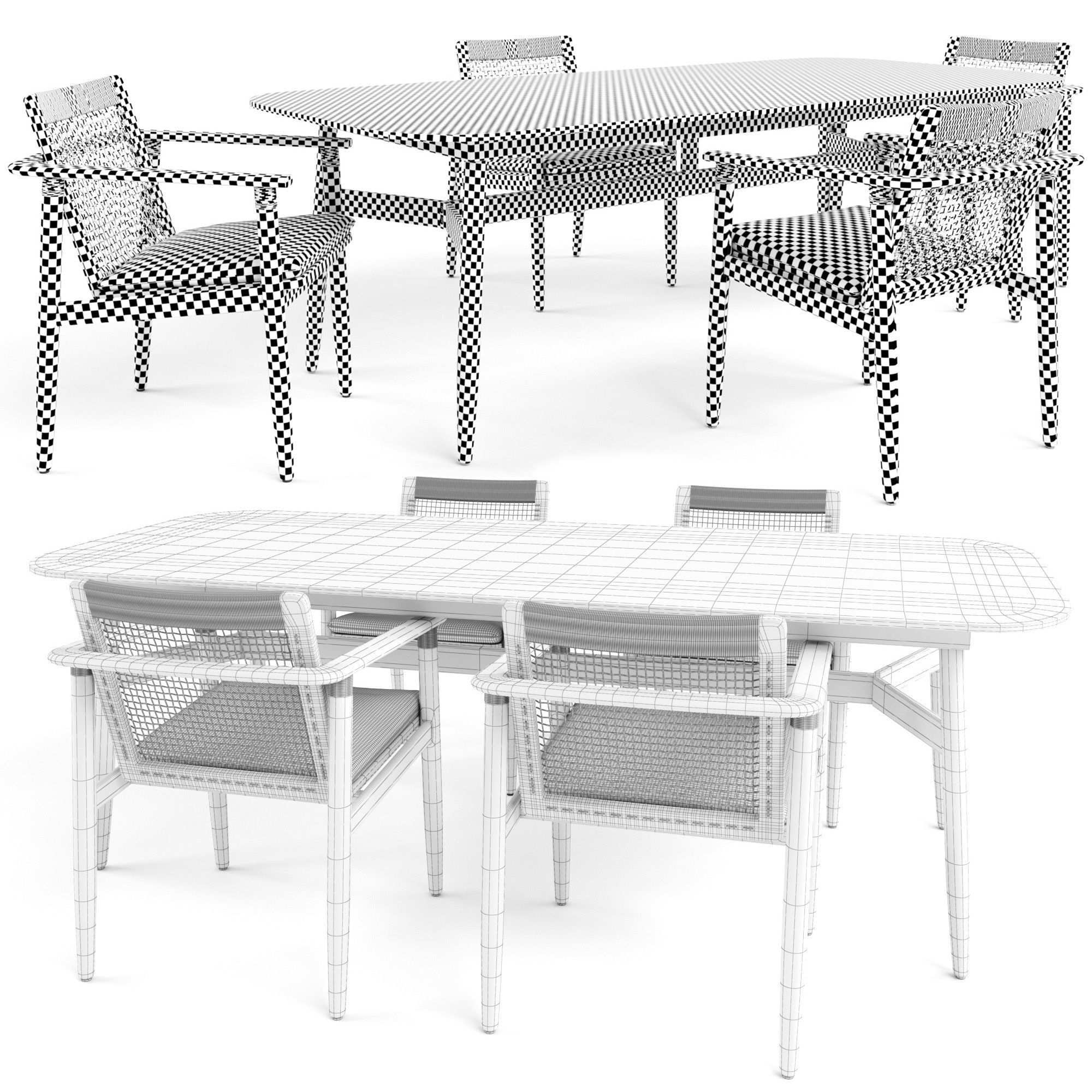 David dining table and chairs set 3D model_2