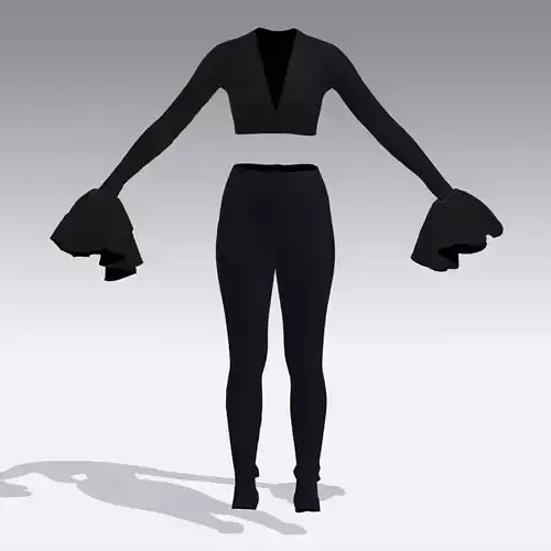 BLACK BLOUSE PANT LOOK RUFFLED SLEVEE