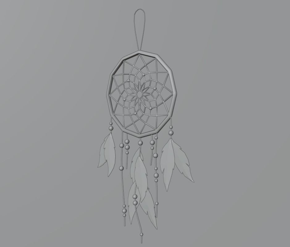Dreamcatcher wooden stick with string Low-poly 3D model_1
