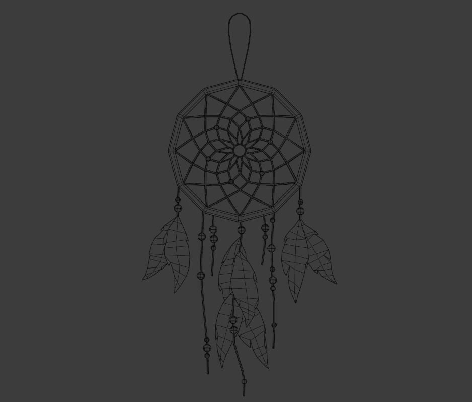 Dreamcatcher wooden stick with string Low-poly 3D model_4