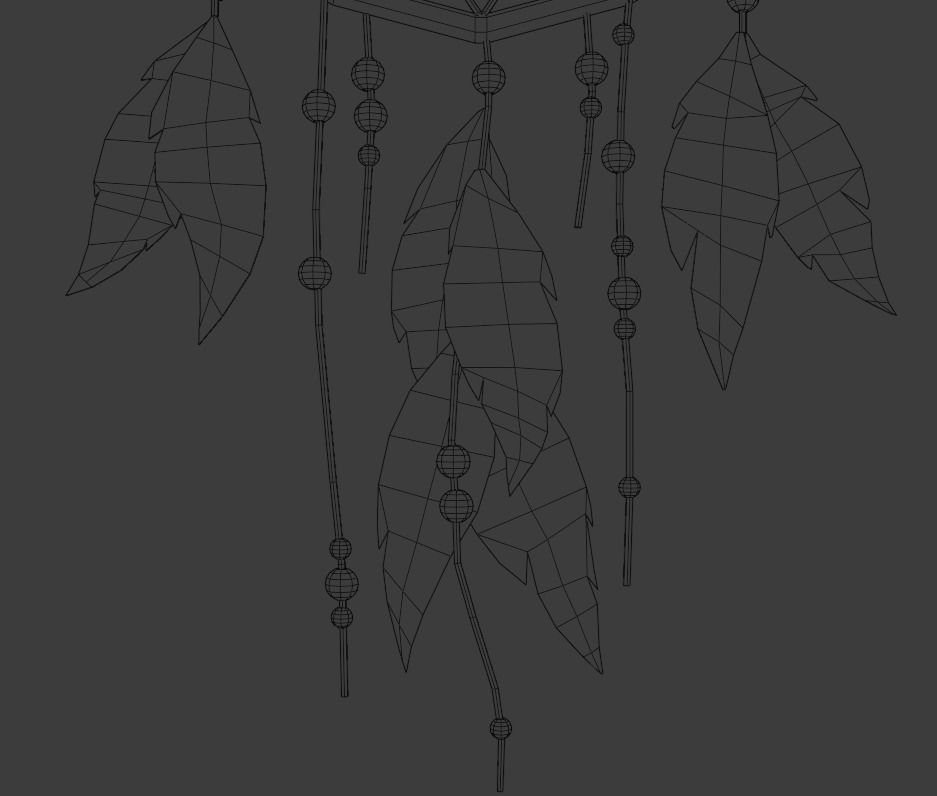 Dreamcatcher wooden stick with string Low-poly 3D model_10