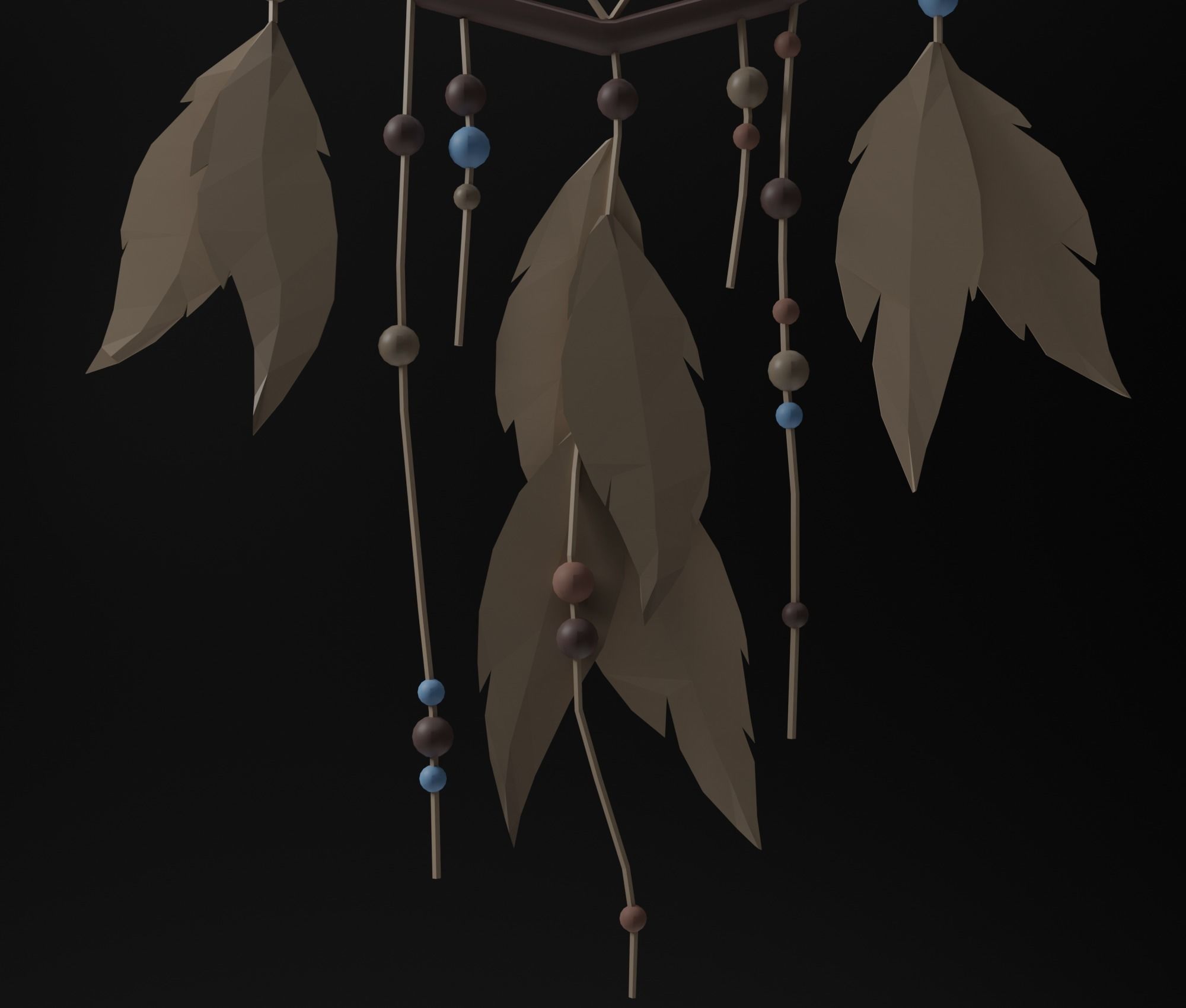 Dreamcatcher wooden stick with string Low-poly 3D model_9