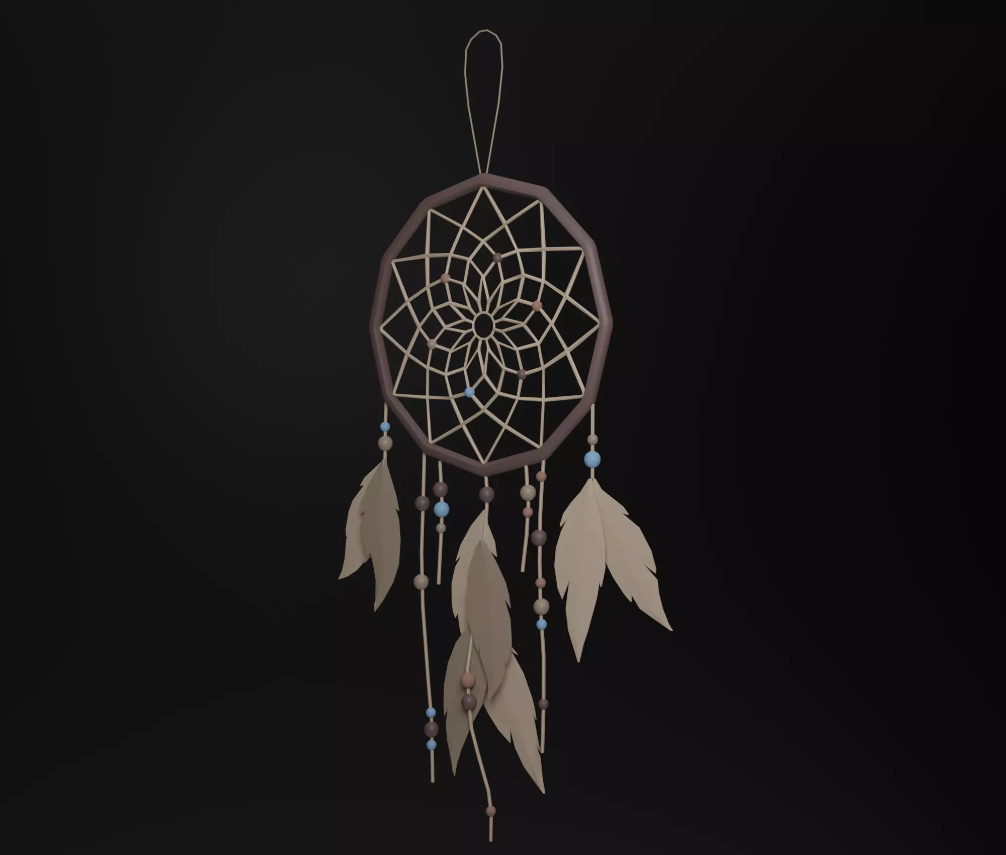 Dreamcatcher wooden stick with string Low-poly 3D model_0