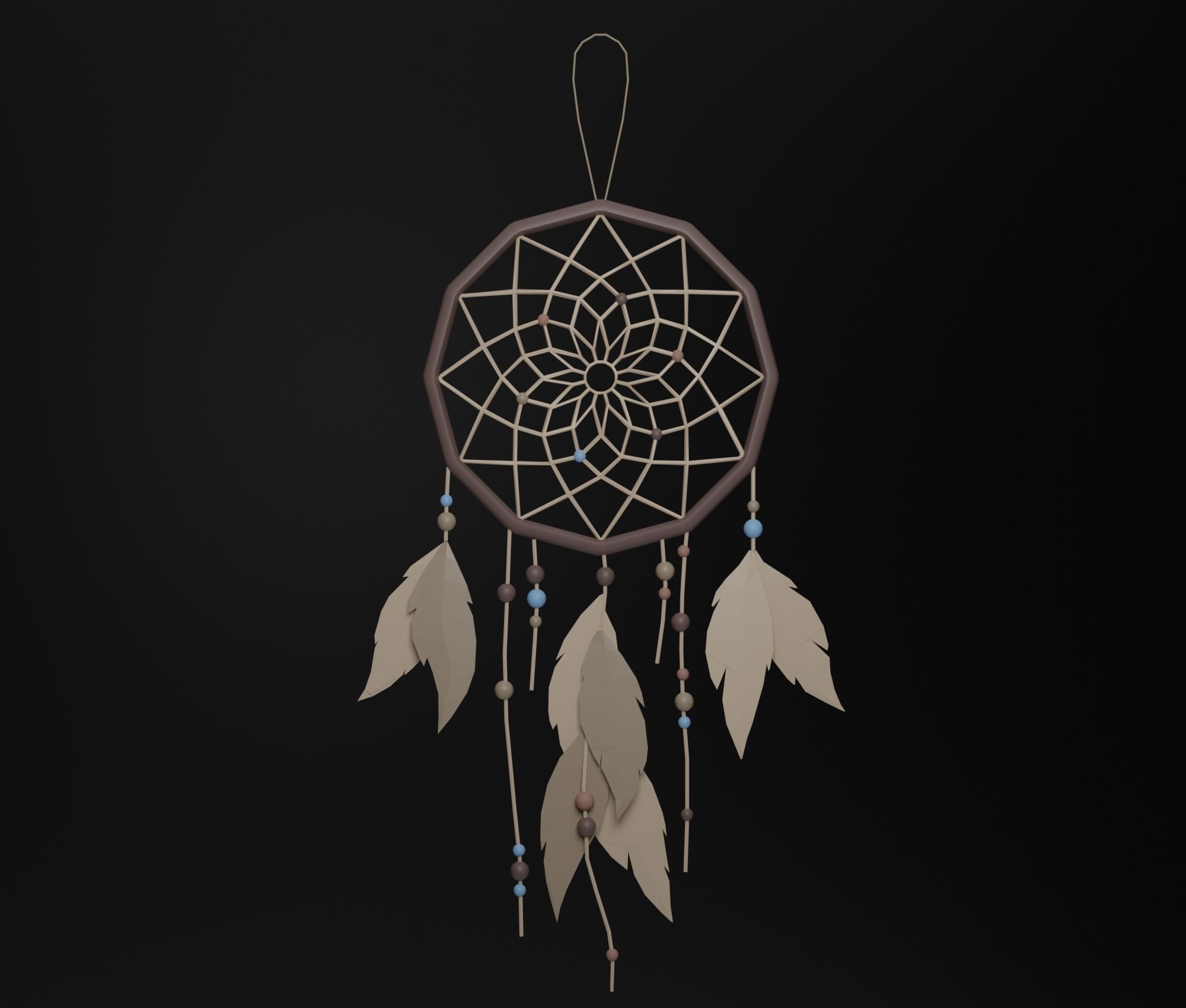 Dreamcatcher wooden stick with string Low-poly 3D model_3