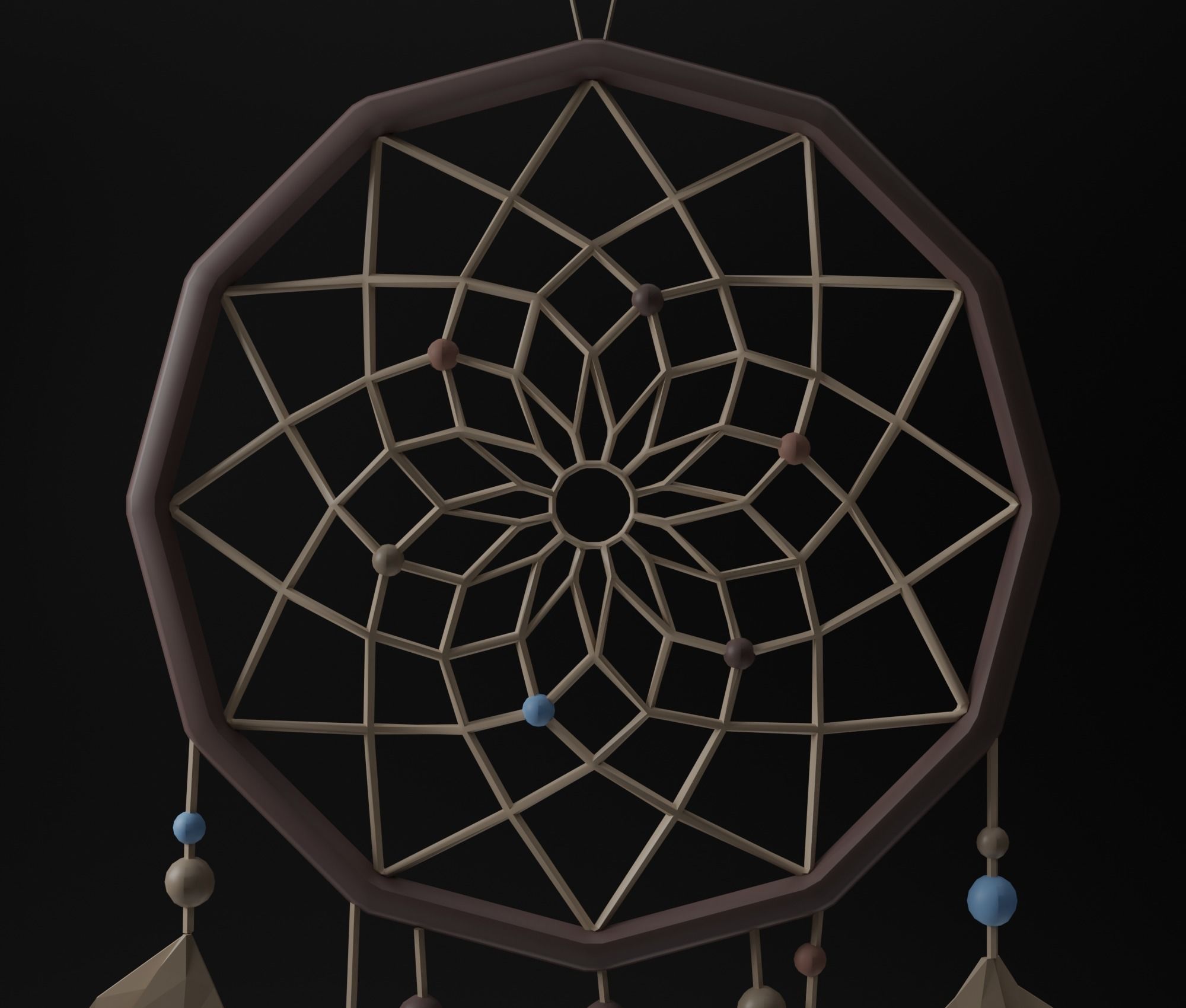 Dreamcatcher wooden stick with string Low-poly 3D model_7