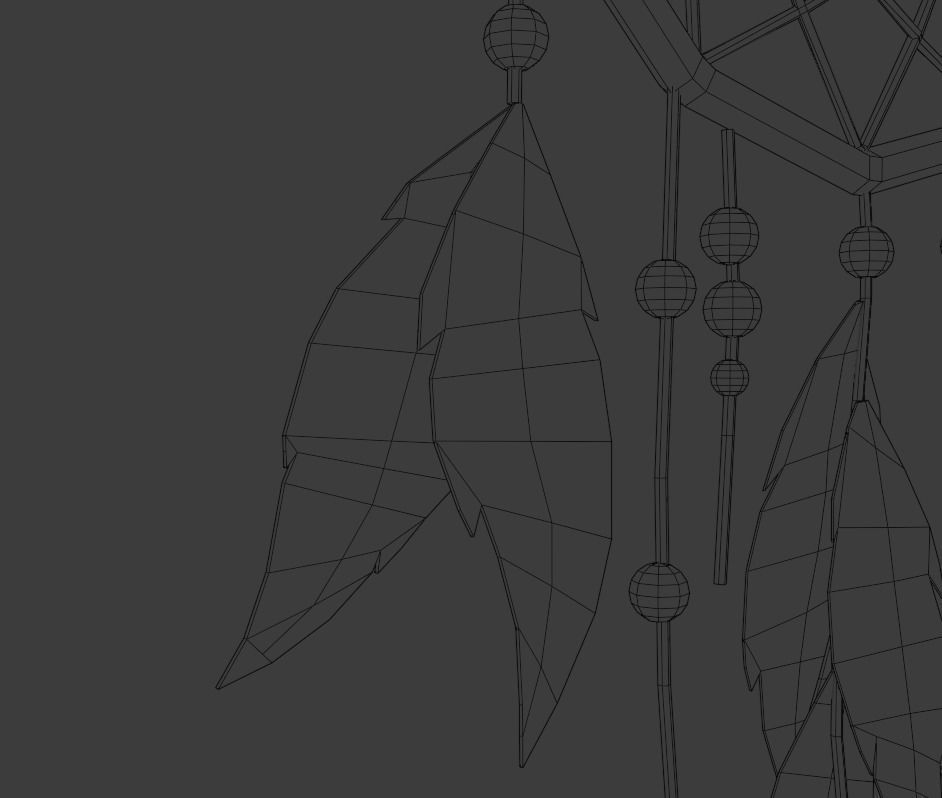 Dreamcatcher wooden stick with string Low-poly 3D model_12