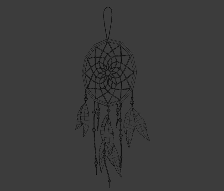 Dreamcatcher wooden stick with string Low-poly 3D model_2
