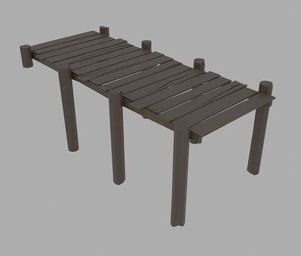 Bridge wooden table with two legs Low-poly 3D model