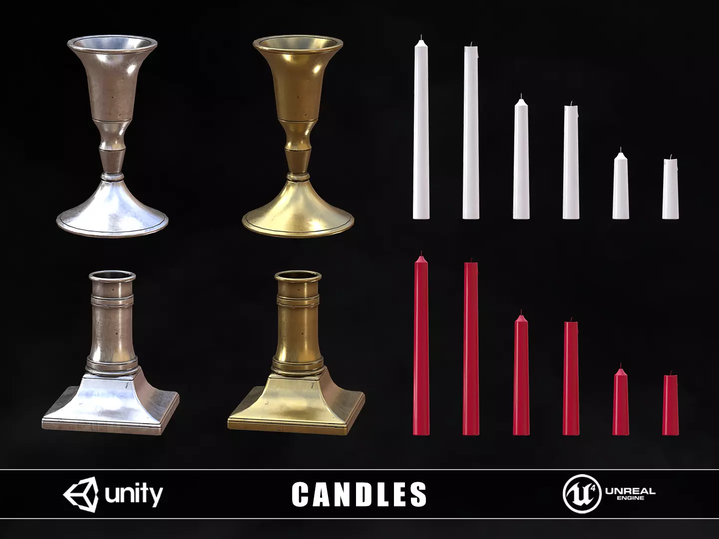 Candles and Holders Low-poly 3D model