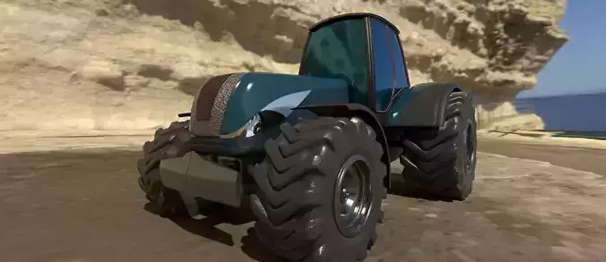 Tractor 3D model in desert Low-poly 3D model