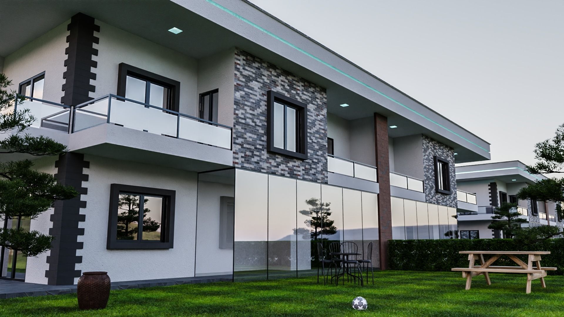 Blender Twin Villa Scene Low-poly 3D model_2